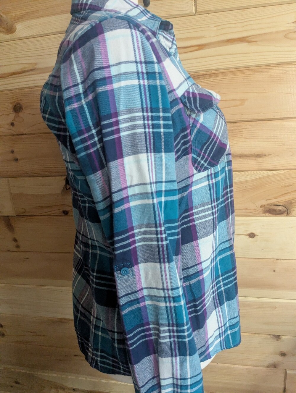 Duluth Trading Company Ladies Medium Plaid Multicolor Button Down Long sleeve - Picture 3 of 7
